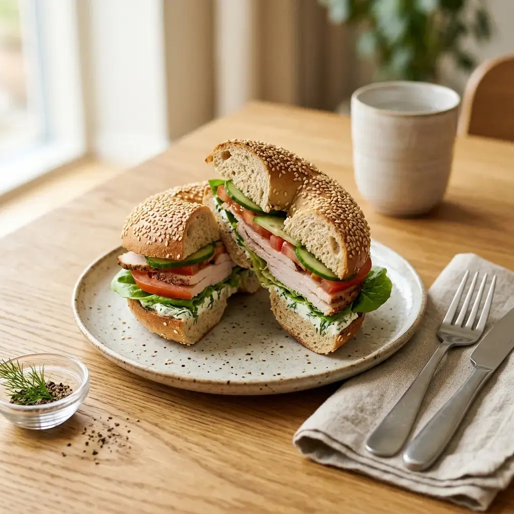 Fotografia hotového jedla k receptu Bagel s morčacím mäsom
