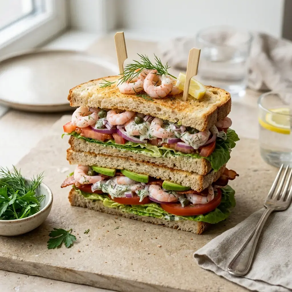 Fotografia hotového jedla k receptu Club sandwich s krevetami