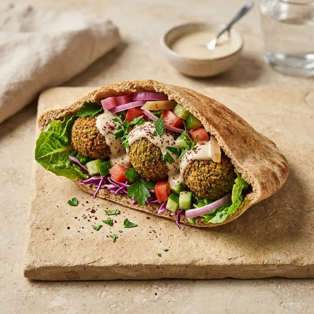 Fotografia hotového jedla k receptu Falafel v pita chlebe