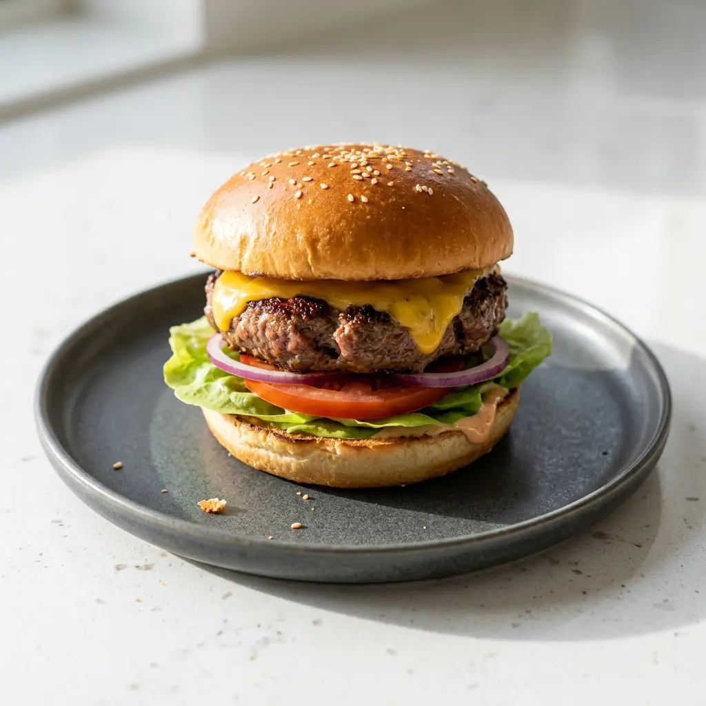 Fotografia hotového receptu Hamburger z teplovzdušnej fritézy z teplovzdušnej fritézy