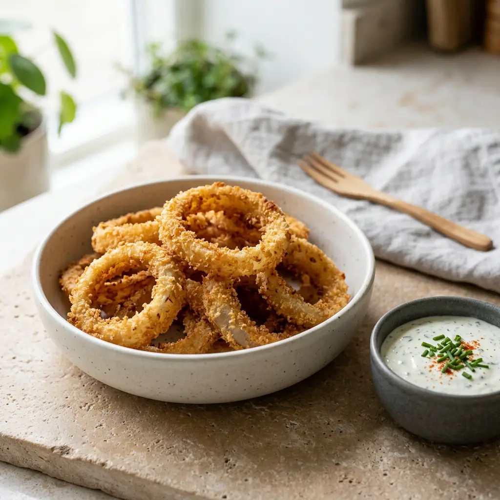 Fotografia hotového receptu Obaľované cibuľové krúžky z teplovzdušnej fritézy z teplovzdušnej fritézy