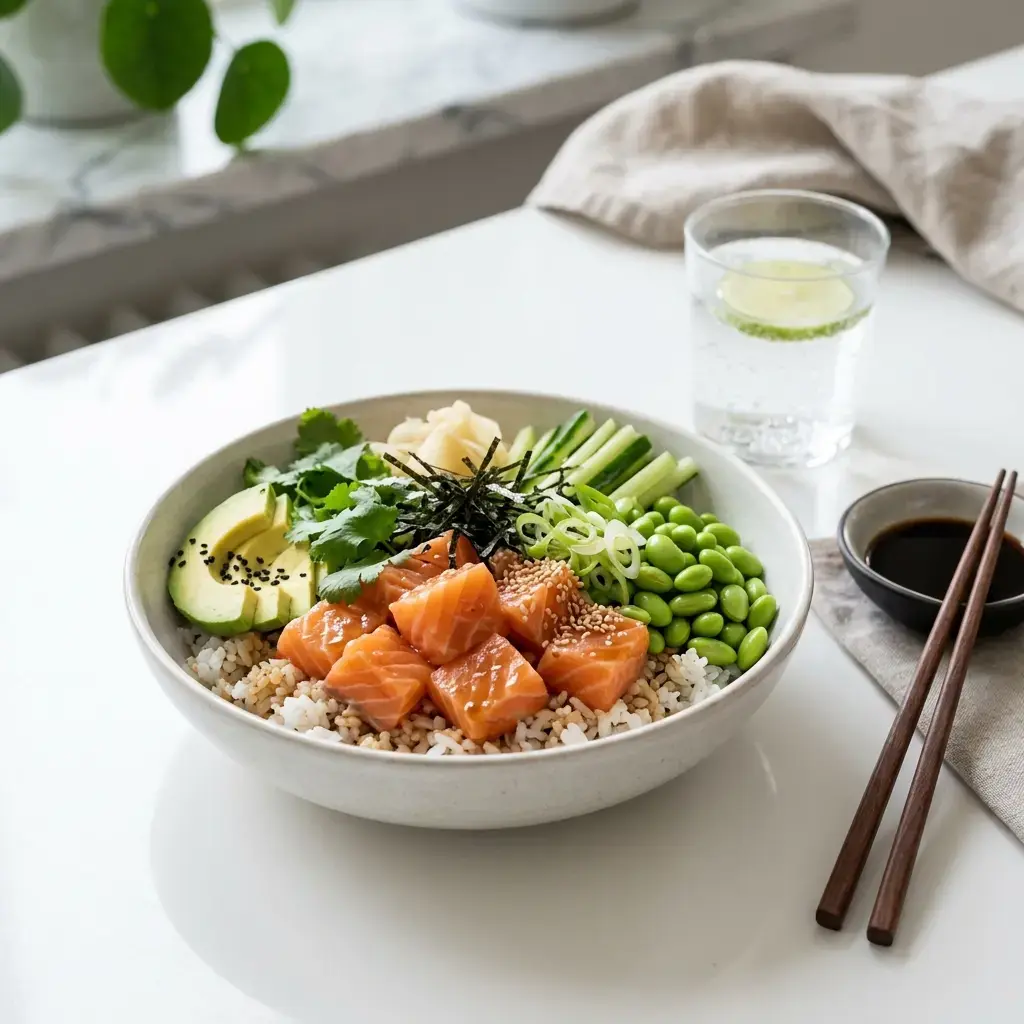 Fotografia hotového jedla k receptu Poke bowl s lososom