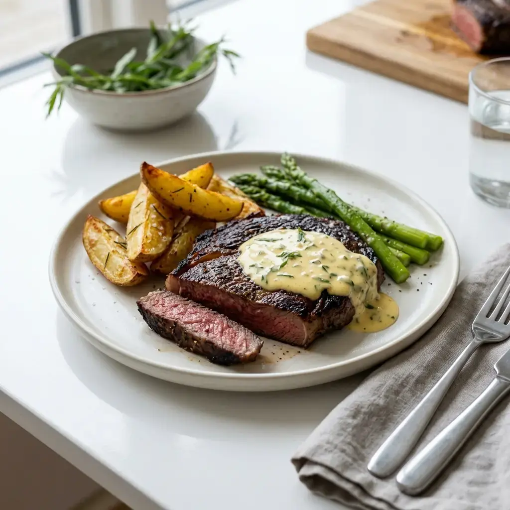 Fotografia hotového jedla k receptu Steak s béarnaise omáčkou