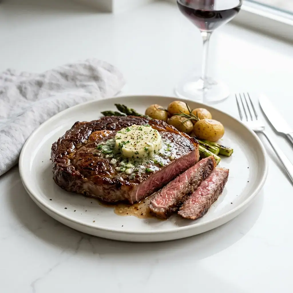 Fotografia hotového jedla k receptu Steak s cesnakovým maslom