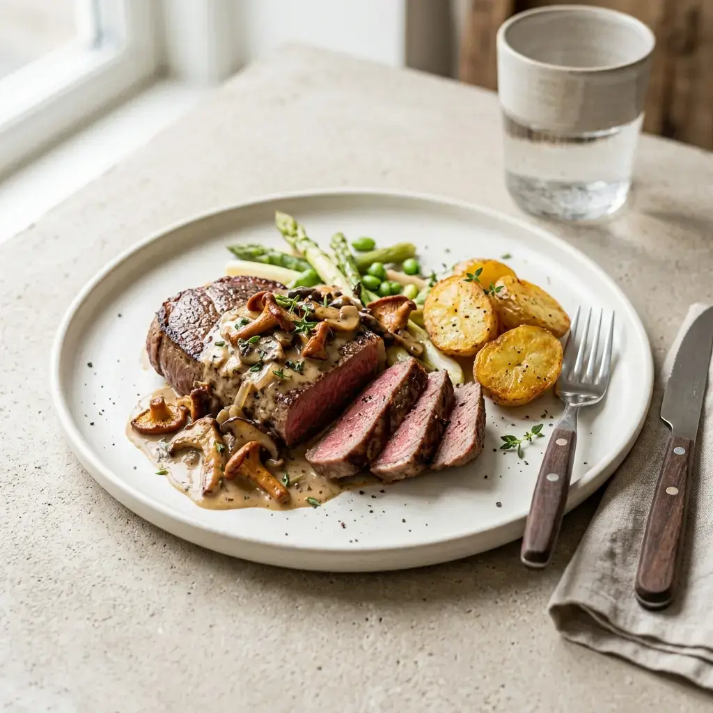 Fotografia hotového jedla k receptu Steak s hubovou omáčkou