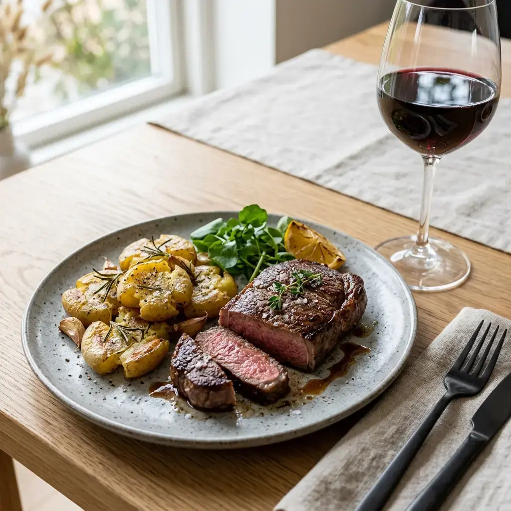 Fotografia hotového jedla k receptu Steak s mačkanými zemiakmi