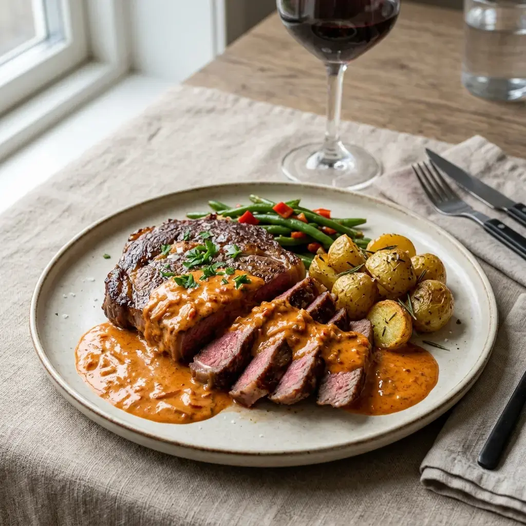 Fotografia hotového jedla k receptu Steak s paprikovou omáčkou