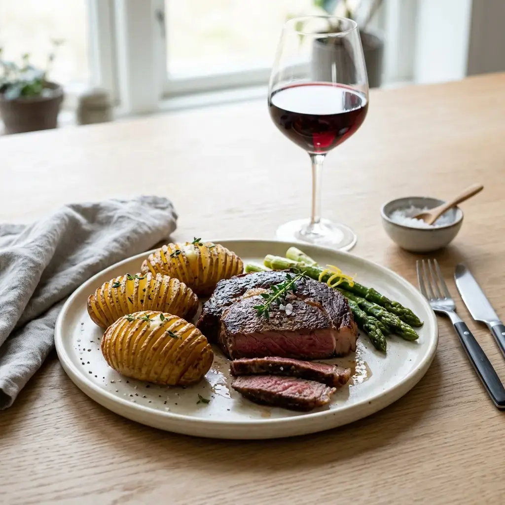 Fotografia hotového jedla k receptu Steak s zemiakmi Hasselback
