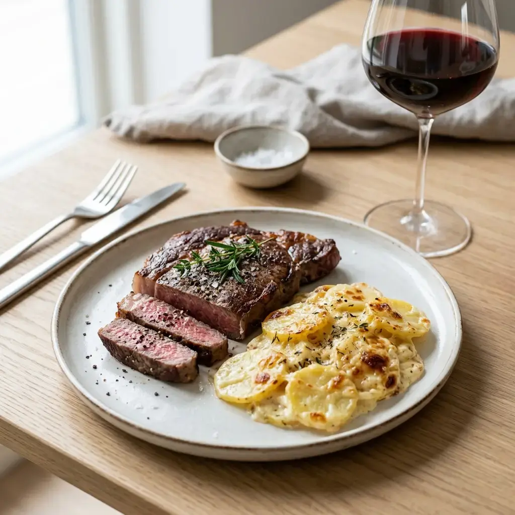 Fotografia hotového jedla k receptu Steak so smotanovými zemiakmi